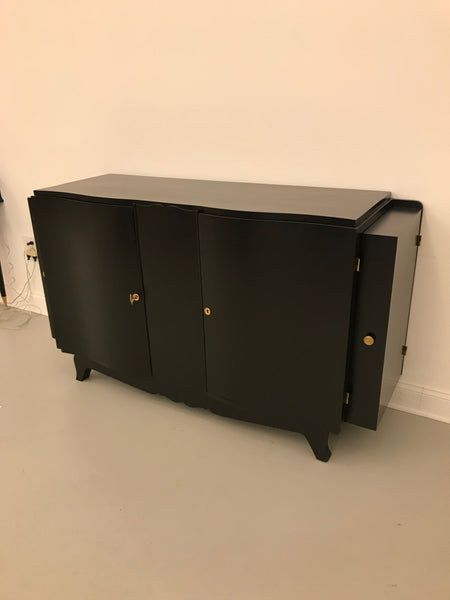 French Art Deco Black Lacquered Sideboard or Buffet with Dry Bar