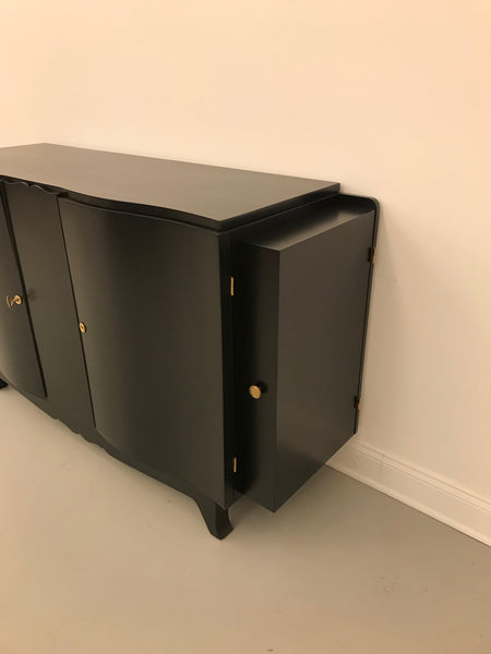 French Art Deco Black Lacquered Sideboard or Buffet with Dry Bar