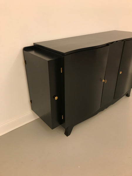 French Art Deco Black Lacquered Sideboard or Buffet with Dry Bar