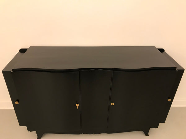 French Art Deco Black Lacquered Sideboard or Buffet with Dry Bar