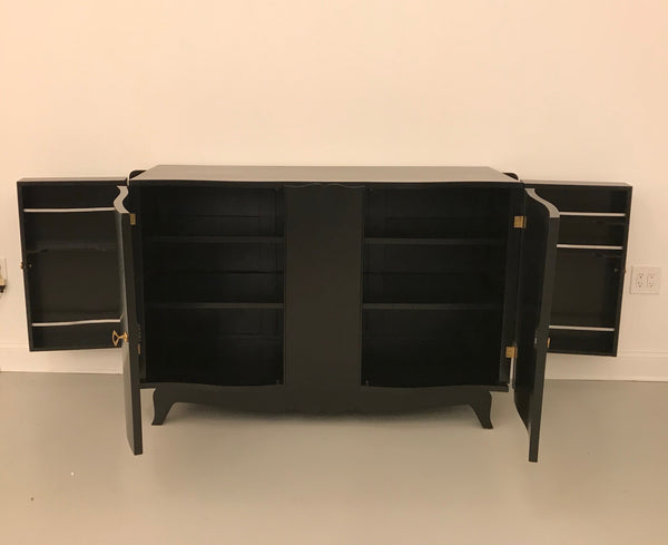 French Art Deco Black Lacquered Sideboard or Buffet with Dry Bar