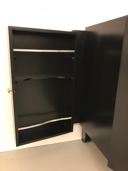 French Art Deco Black Lacquered Sideboard or Buffet with Dry Bar