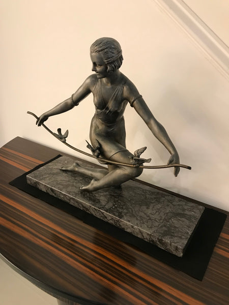 French Art Deco Female Sculpture on Marble