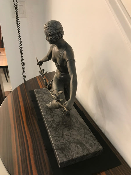 French Art Deco Female Sculpture on Marble