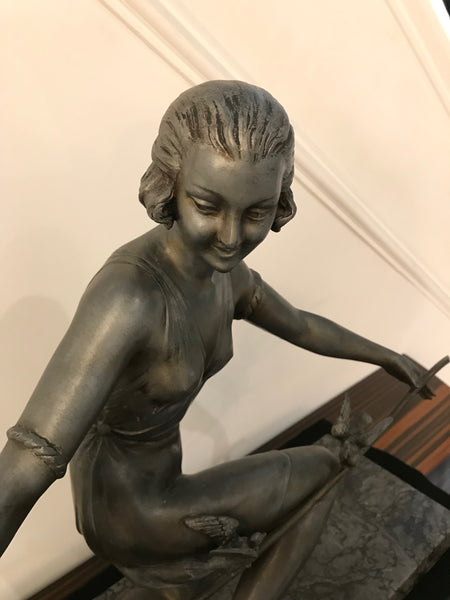 French Art Deco Female Sculpture on Marble