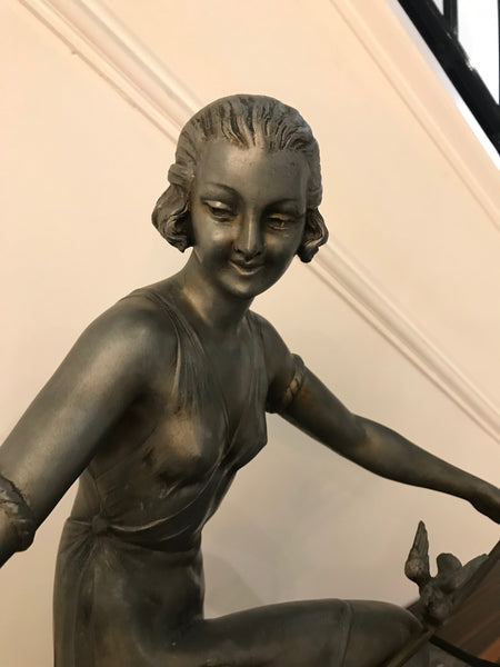 French Art Deco Female Sculpture on Marble