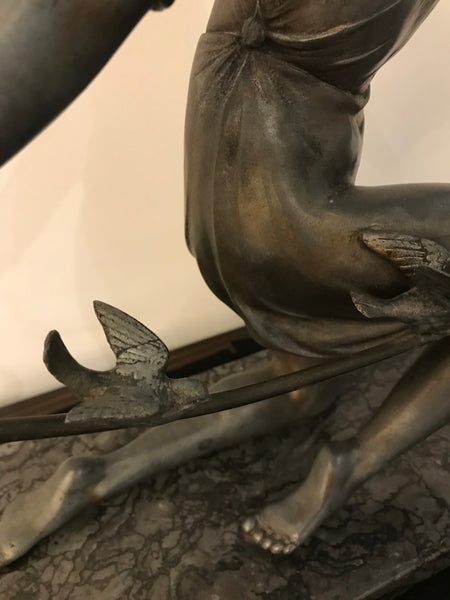 French Art Deco Female Sculpture on Marble