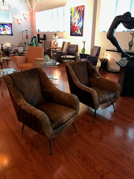 Pair of Italian Mid-Century Modern Club Chairs Covered in Cowhide