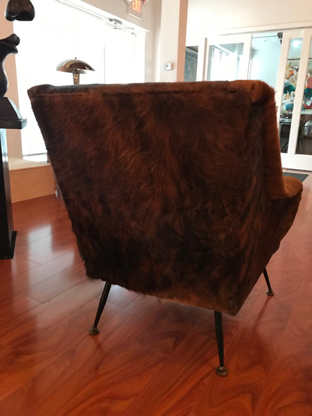Pair of Italian Mid-Century Modern Club Chairs Covered in Cowhide