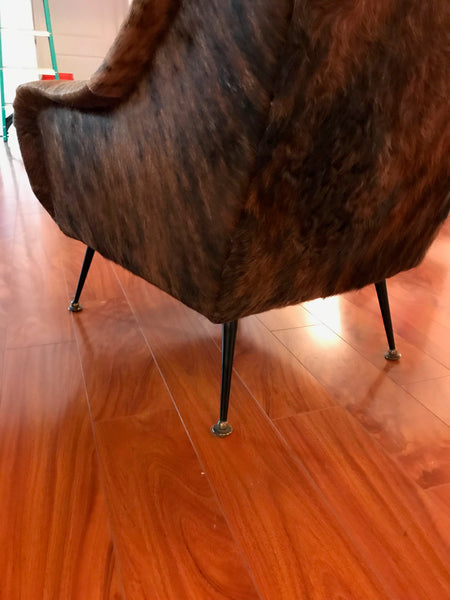 Pair of Italian Mid-Century Modern Club Chairs Covered in Cowhide