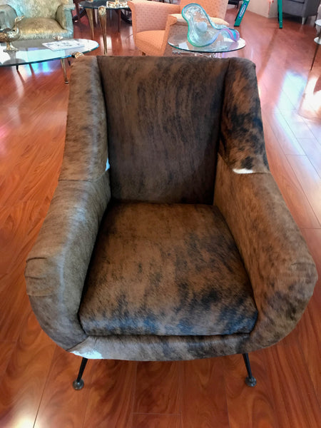 Pair of Italian Mid-Century Modern Club Chairs Covered in Cowhide