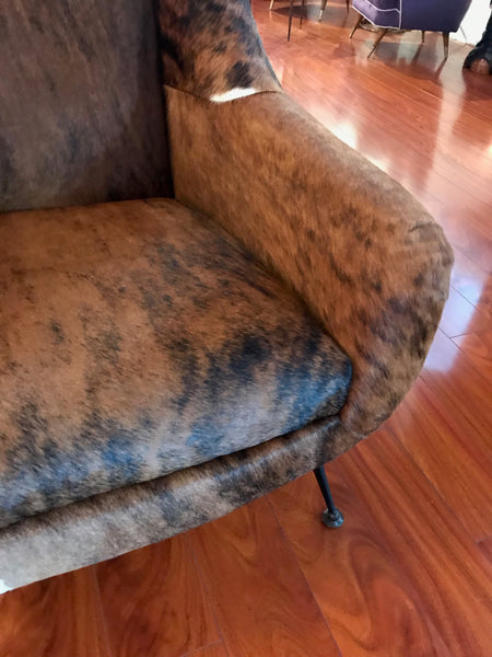 Pair of Italian Mid-Century Modern Club Chairs Covered in Cowhide
