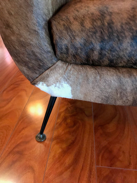 Pair of Italian Mid-Century Modern Club Chairs Covered in Cowhide