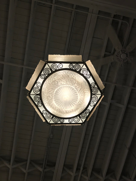 French Art Deco Hexagonal Chandelier by Schneider