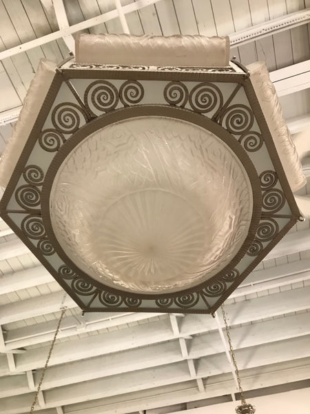 French Art Deco Hexagonal Chandelier by Schneider
