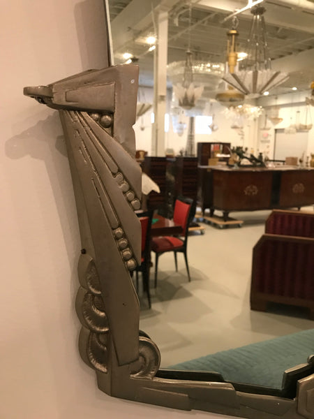 French Art Deco Geometric and Floral Wall Mirror with Skyscraper Motif