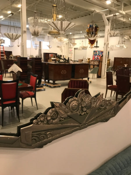 French Art Deco Geometric and Floral Wall Mirror with Skyscraper Motif