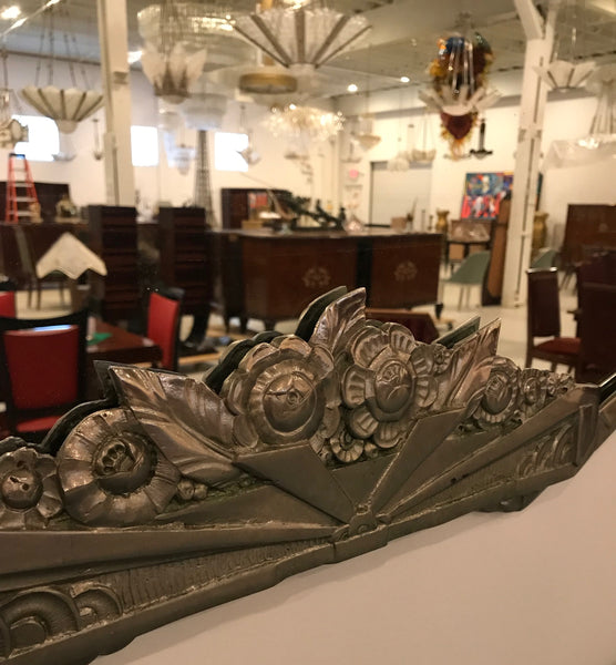 French Art Deco Geometric and Floral Wall Mirror with Skyscraper Motif