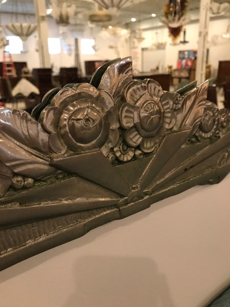 French Art Deco Geometric and Floral Wall Mirror with Skyscraper Motif