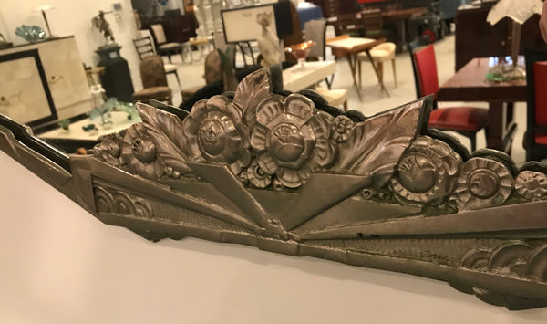 French Art Deco Geometric and Floral Wall Mirror with Skyscraper Motif