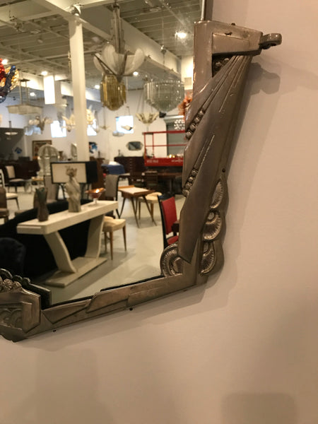 French Art Deco Geometric and Floral Wall Mirror with Skyscraper Motif