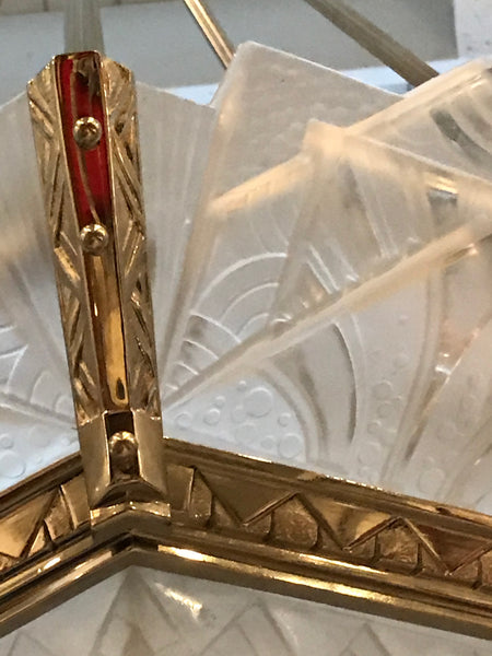 Grand French Art Deco Geometric Chandelier Signed by Muller Freres Luneville