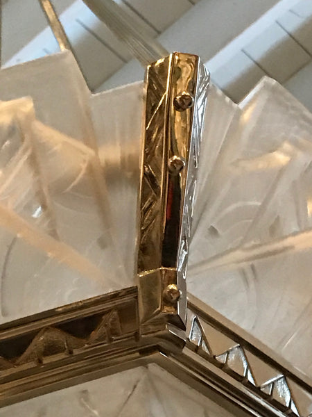 Grand French Art Deco Geometric Chandelier Signed by Muller Freres Luneville