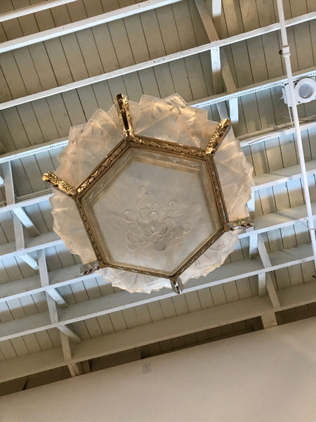 Grand French Art Deco Geometric Chandelier Signed by Muller Freres Luneville