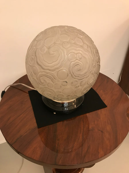 French Art Deco Table Lamp by Sabino with Geometric Motif