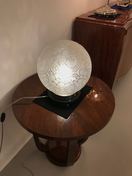 French Art Deco Table Lamp by Sabino with Geometric Motif