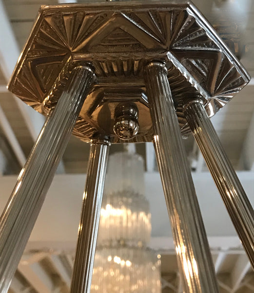 Grand French Art Deco Geometric Chandelier Signed by Muller Freres Luneville