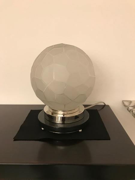French Art Deco Table Lamp by Genet et Michon with Geometric Motif