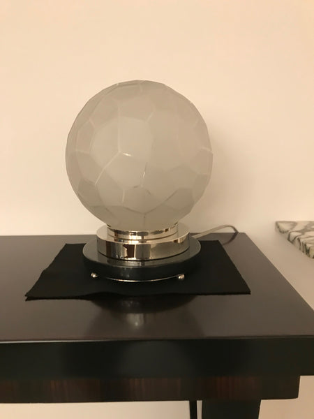French Art Deco Table Lamp by Genet et Michon with Geometric Motif