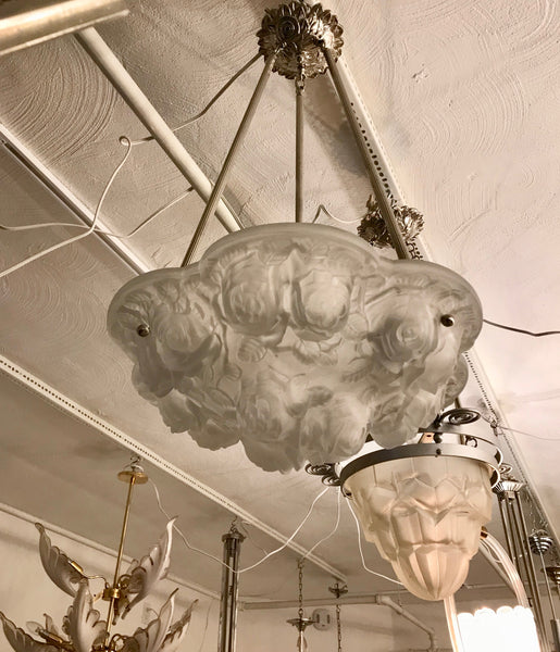 French Art Deco Floral Chandelier Signed by Verdun