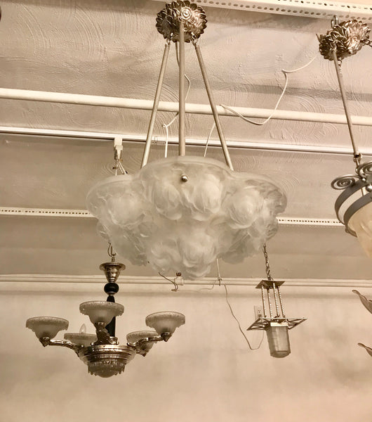 French Art Deco Floral Chandelier Signed by Verdun