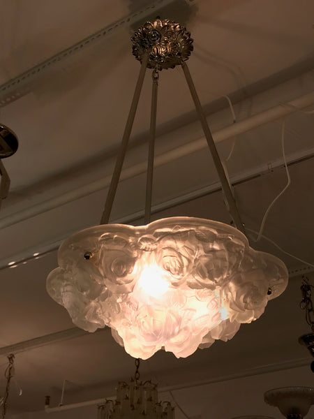 French Art Deco Floral Chandelier Signed by Verdun