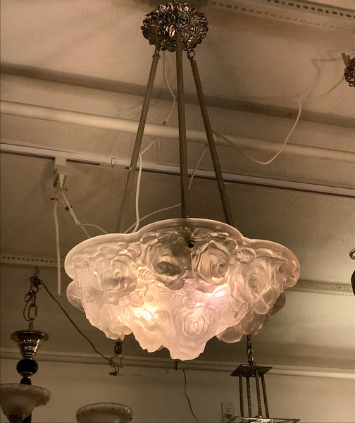 French Art Deco Floral Chandelier Signed by Verdun