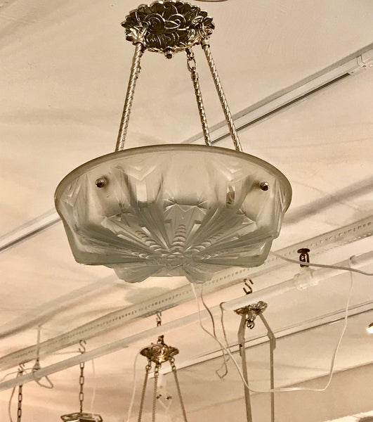 French Art Deco Geometric Chandelier Signed by Muller Frères Luneville