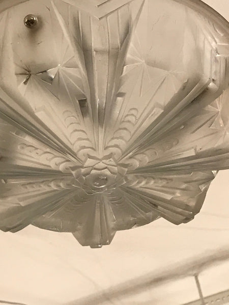 French Art Deco Geometric Chandelier Signed by Muller Frères Luneville