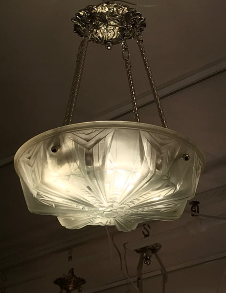 French Art Deco Geometric Chandelier Signed by Muller Frères Luneville