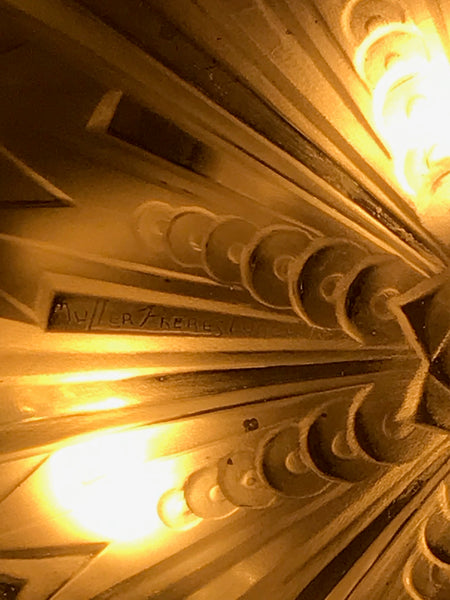 French Art Deco Geometric Chandelier Signed by Muller Frères Luneville