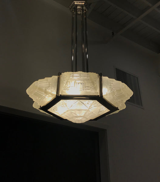 French Art Deco Pendant Chandelier by Hanots