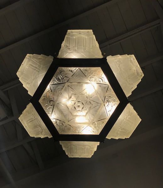 French Art Deco Pendant Chandelier by Hanots