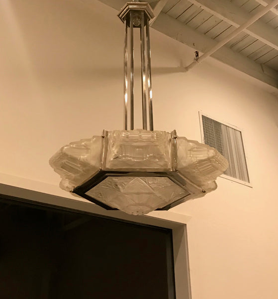 French Art Deco Pendant Chandelier by Hanots
