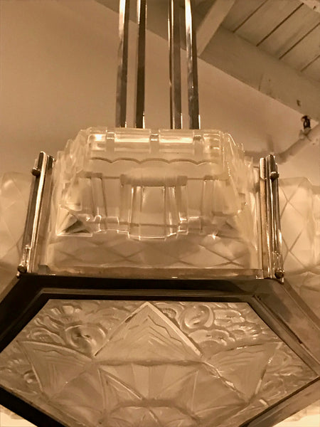 French Art Deco Pendant Chandelier by Hanots