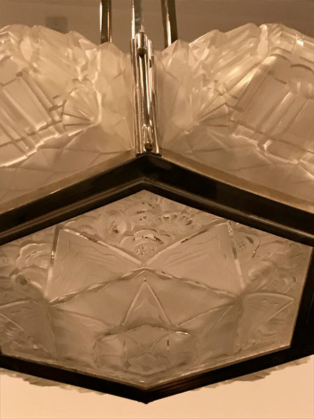 French Art Deco Pendant Chandelier by Hanots