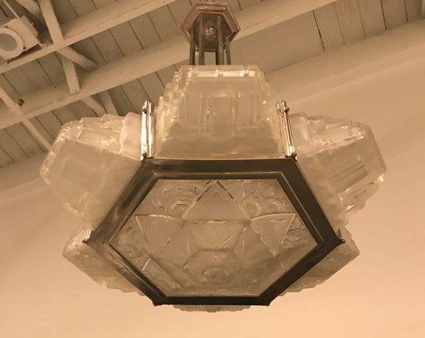 French Art Deco Pendant Chandelier by Hanots