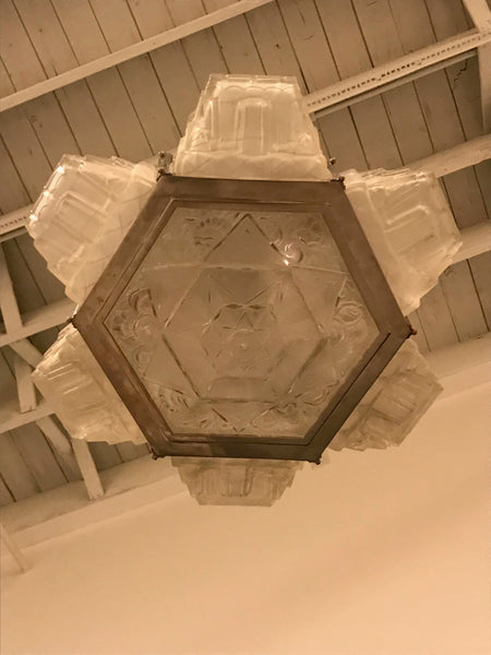French Art Deco Pendant Chandelier by Hanots