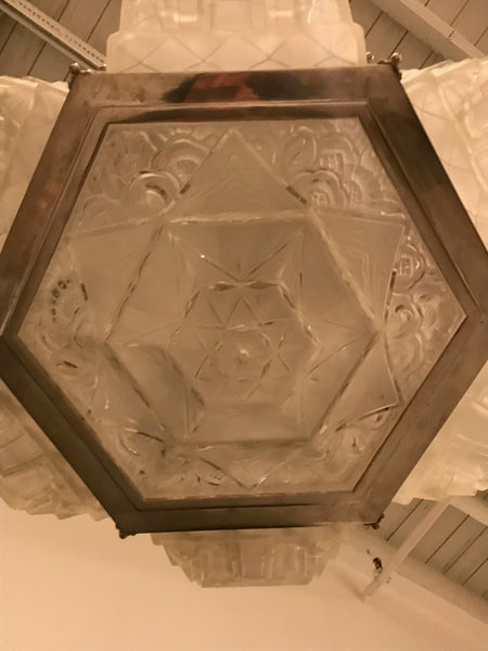 French Art Deco Pendant Chandelier by Hanots