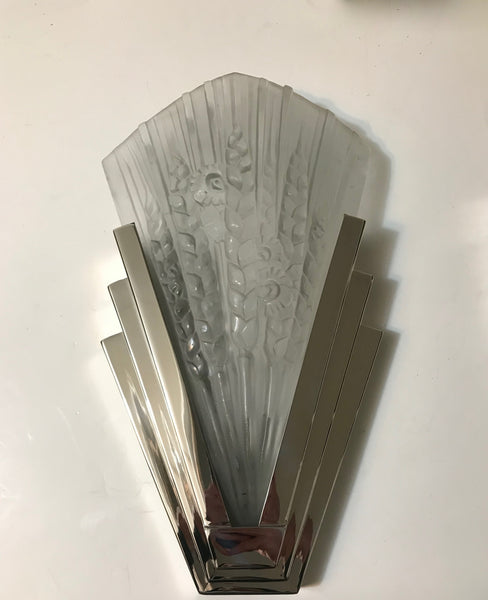 Pair of French Art Deco Skyscraper Floral Sconces